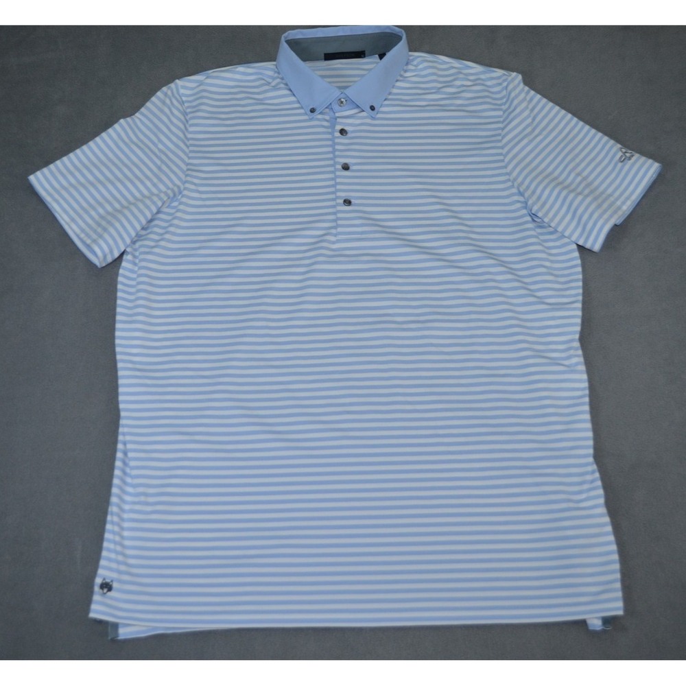 Greyson Polo Shirt Button Down Collar Mens XL White Blue Striped Golf